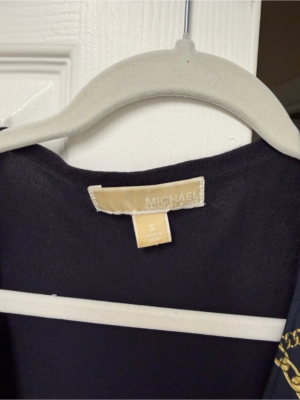 Michael Kors Navy Gold Chain Equestrian Print Satin Drape Cardigan Size S - Picture 6 of 10